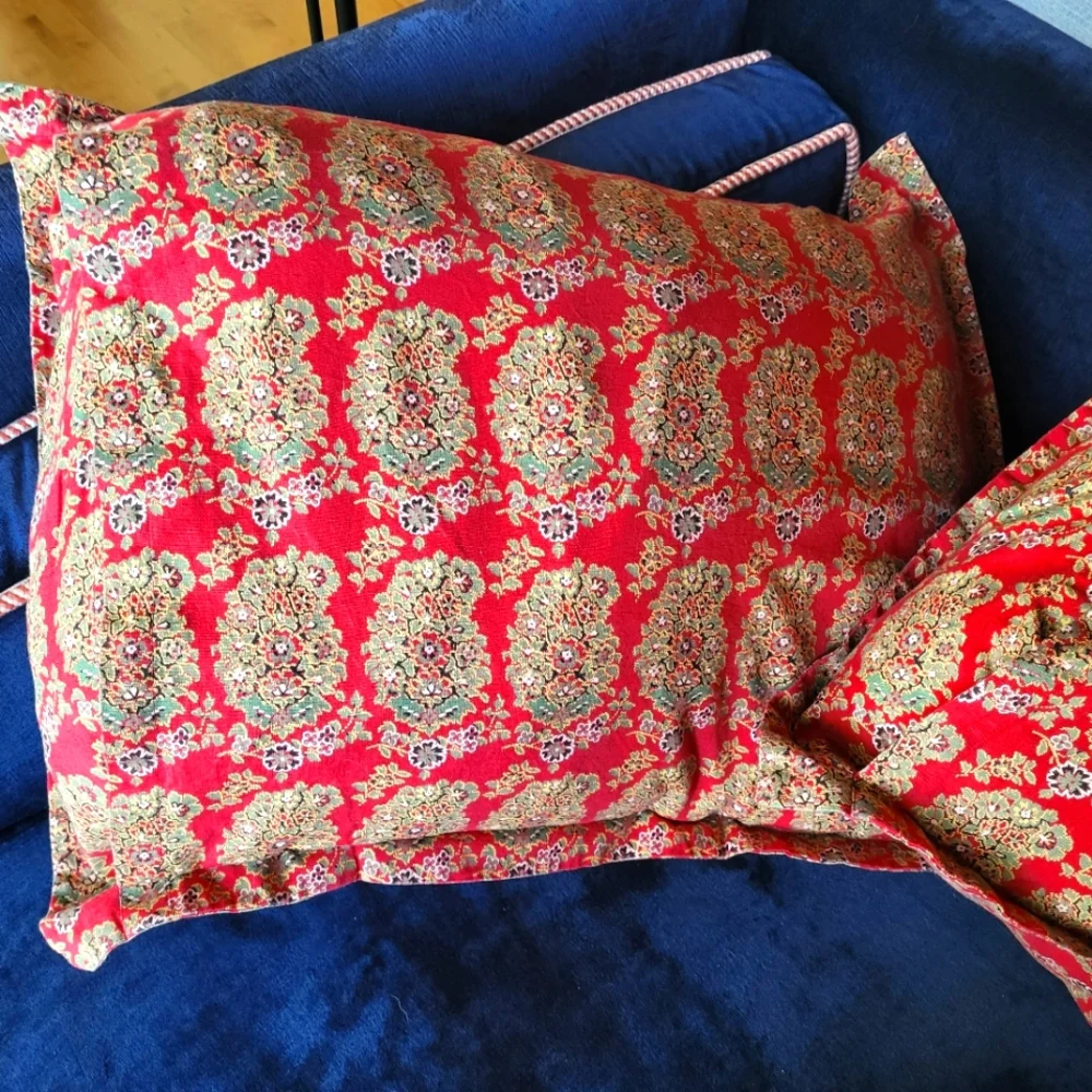 Pottery Barn Pair (2) Greta Bhotah Red Paisley Stand. Pillow Shams 85% Linen